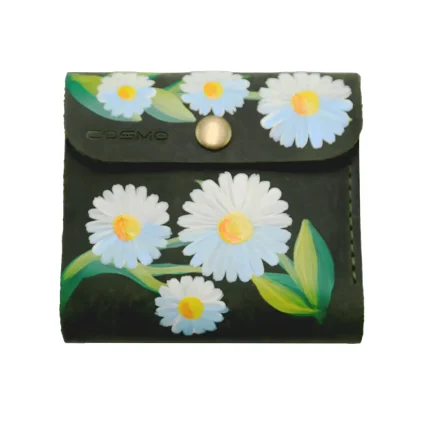 ტყავის საფულე “ლალა” – გვირილები, მწვანე